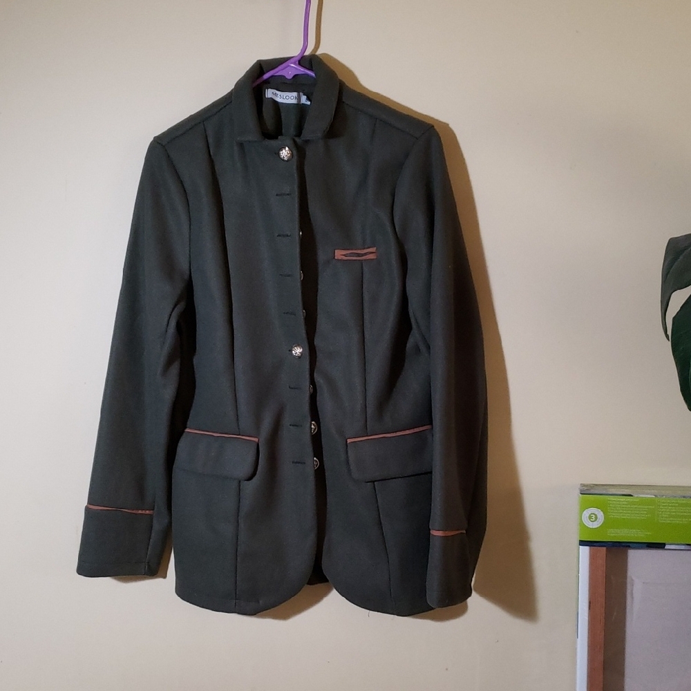 MISSLOOK Dark Green Felt Blazer with Brown Accents